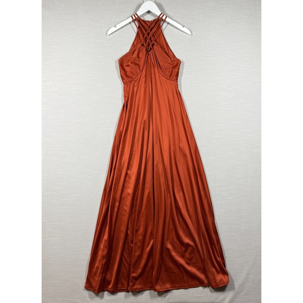 Vintage Handmade Dress‎ Womens S Orange Evening Boho Maxi Romantic Prom Glam 90s